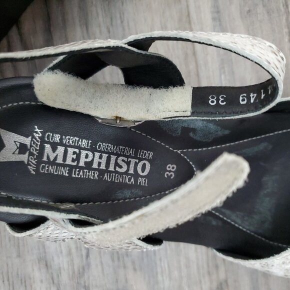 Mephisto Grey Leather Snake Print Wedge Sandals - Picture 13 of 16